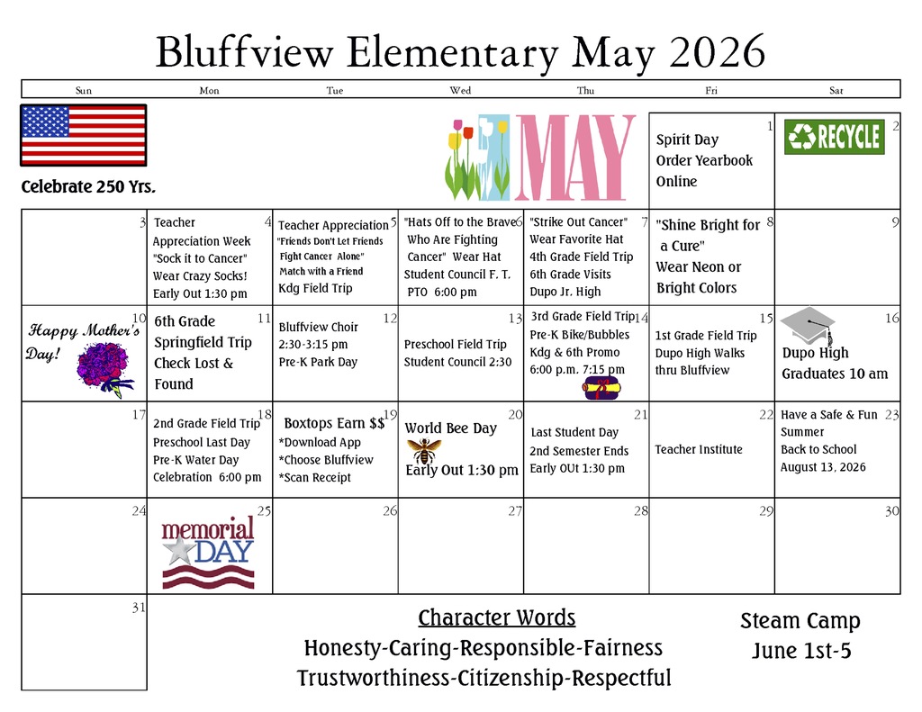 May 2026 Bluffview Calendar