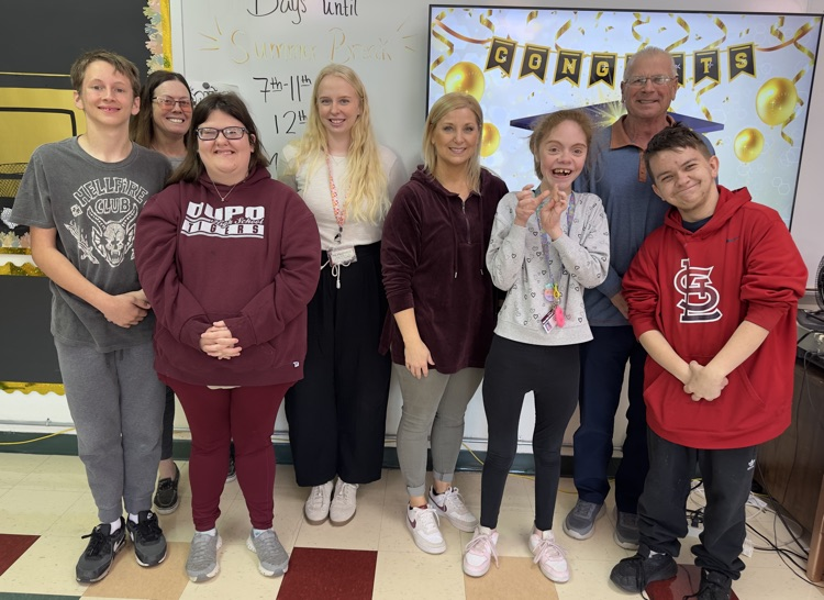 Mrs. Hughey’s social skills group celebrating Selena. We will miss having her in group!