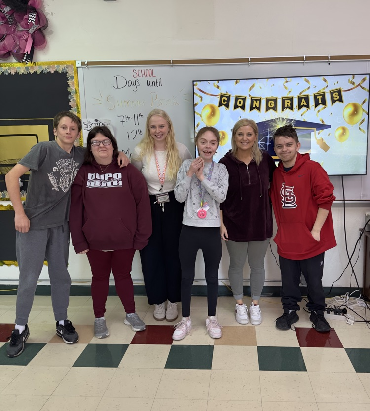 Mrs. Hughey’s social skills group celebrating Selena. We will miss having her in group!