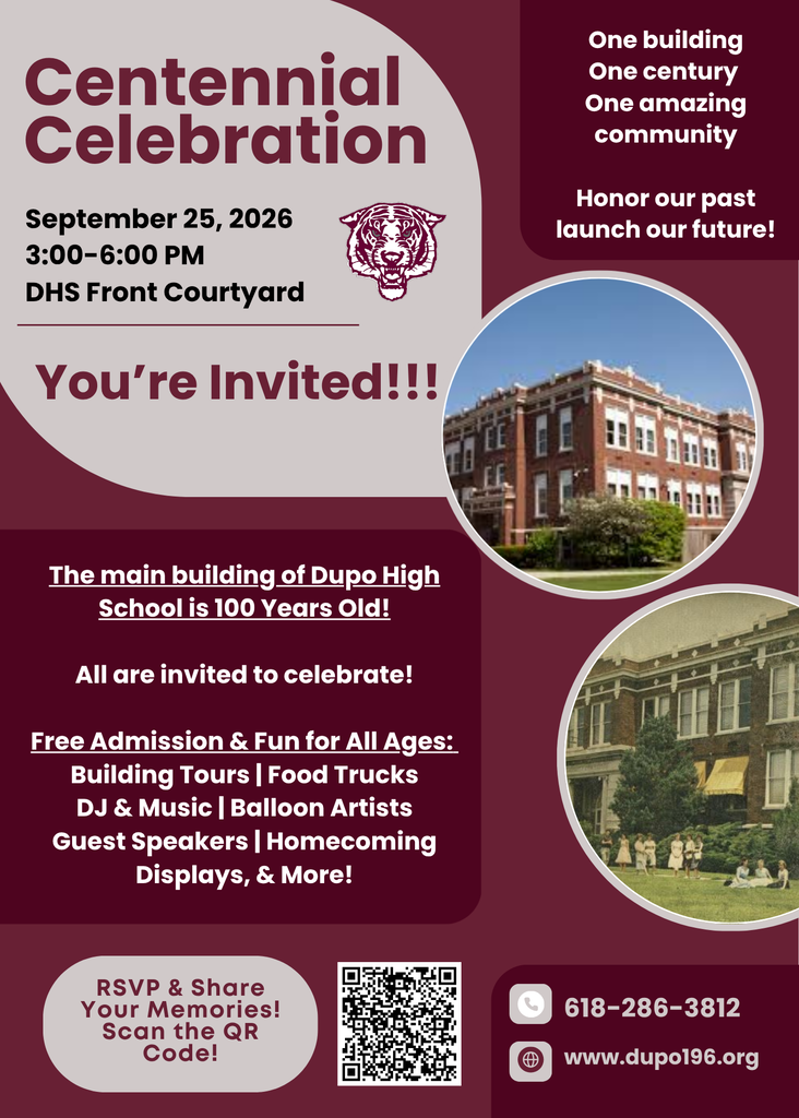 An event flyer for a centennial celebration. A building, possibly the main building, is highlighted with a century-old label. RSVP and contact details are provided.