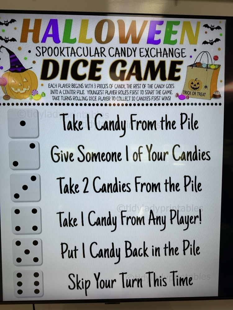 Halloween Candy Dice Game