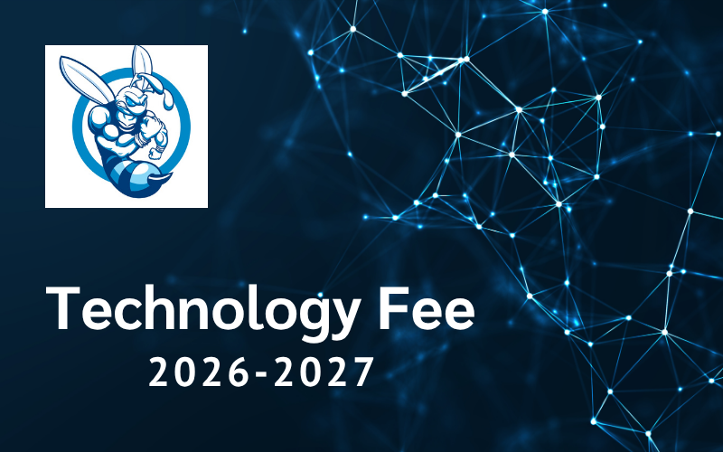 blue constellation background with Hillside hornet and technology fee 2026-2027