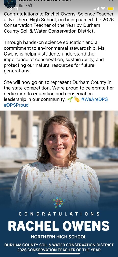 Rachel Owens awarded conservation teacher of the year