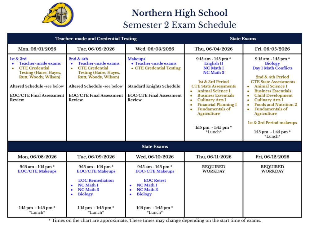 End of Year Testing Schedule