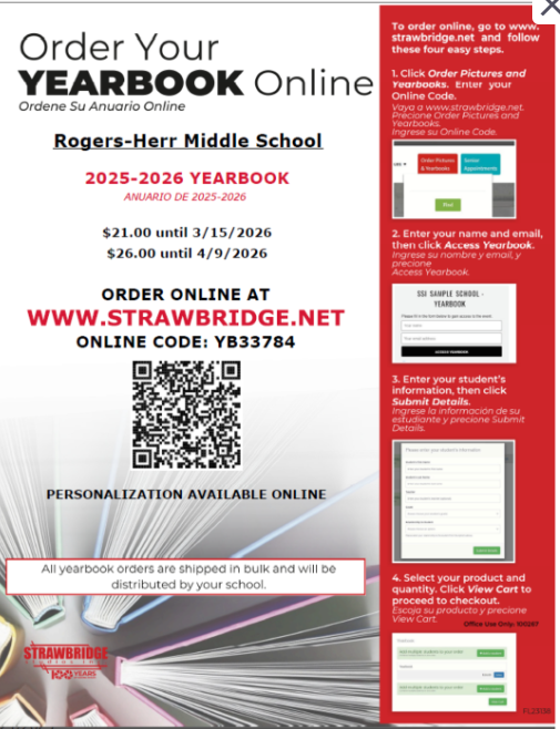 Flyer encouraging families to pre-order a yearbook.