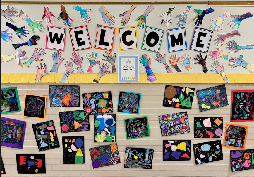 welcome sign with children's artwork