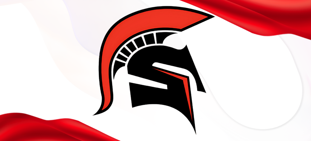 Image of the Spartan Helmet on a red and white background