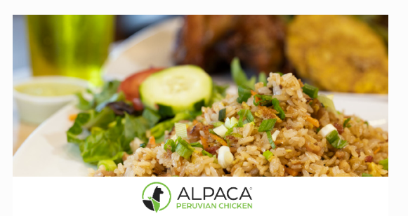 Photo offried rice and cumcumber salad from Alpaca Peruvian Chicken