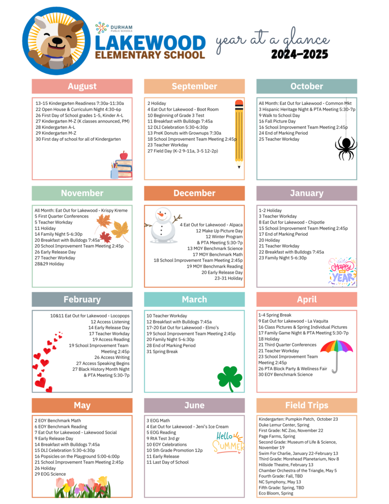 Lakewood Elementary School Year at a Glance