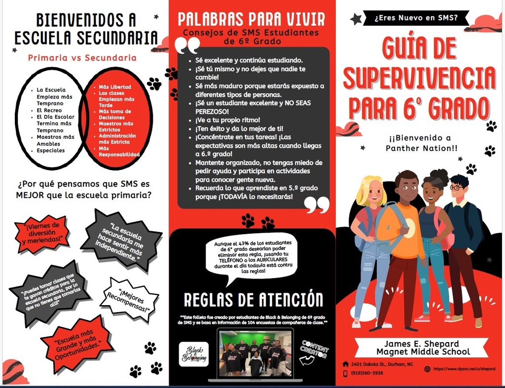 Guía de supervivencia de sexto grado, ¡creada por estudiantes de sexto grado de Shepard!