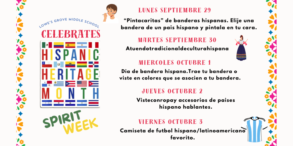 Hispanic Heritage Month Spirit week - detalles en el articulo.