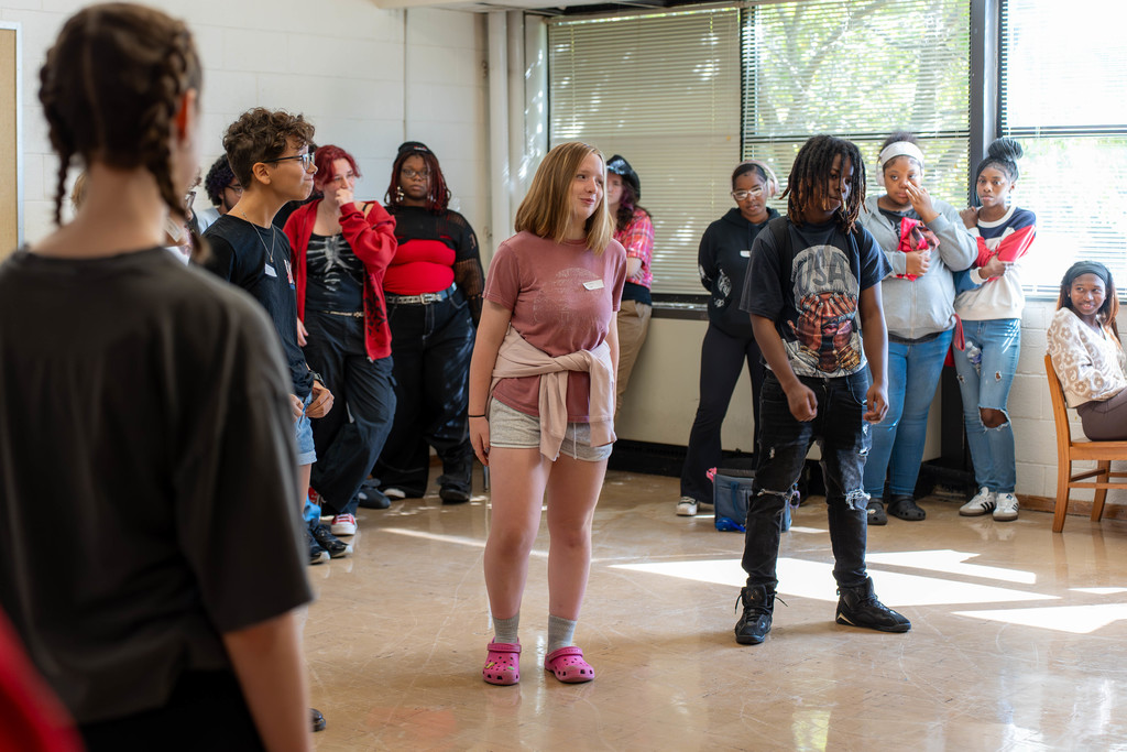 Students talking in a circle