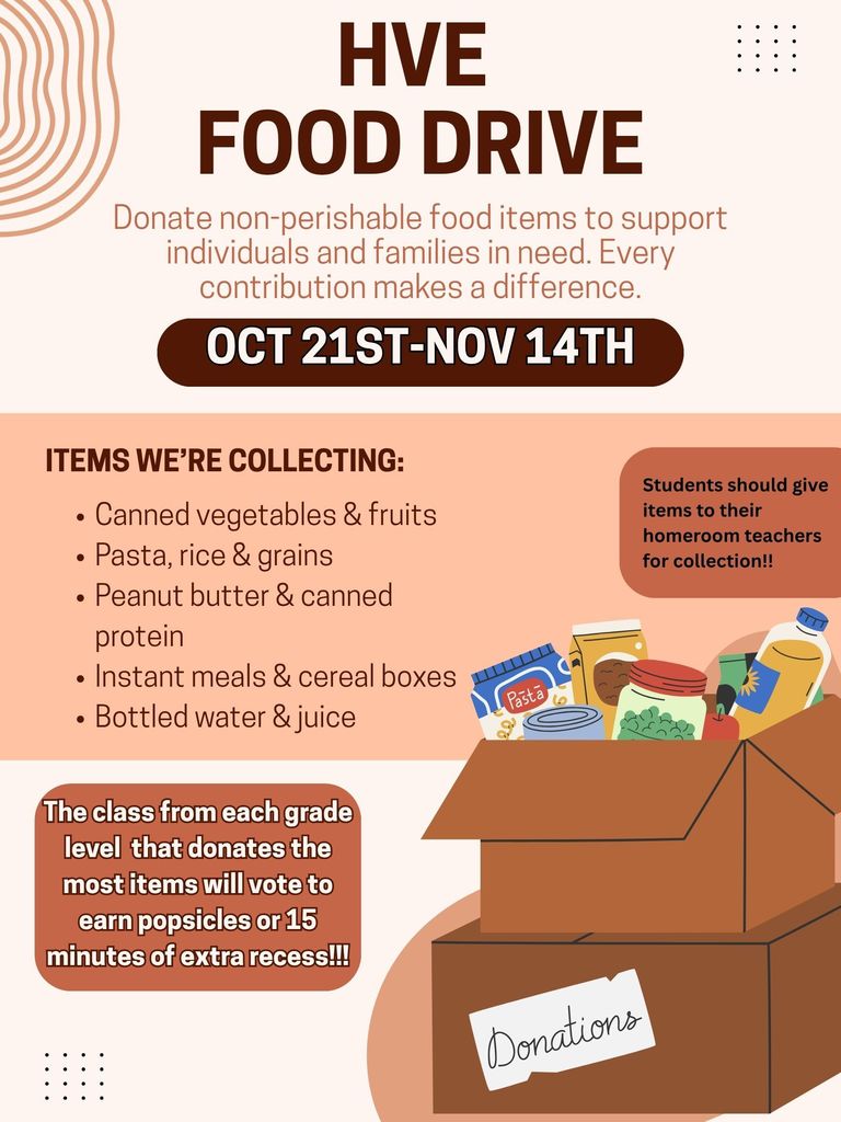 HVE Food Drive – October 21 to November 14