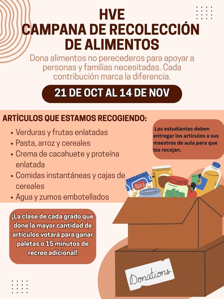 HVE Food Drive – October 21 to November 14