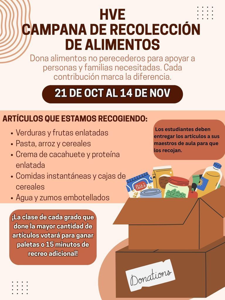 HVE Food Drive – October 21 to November 14
