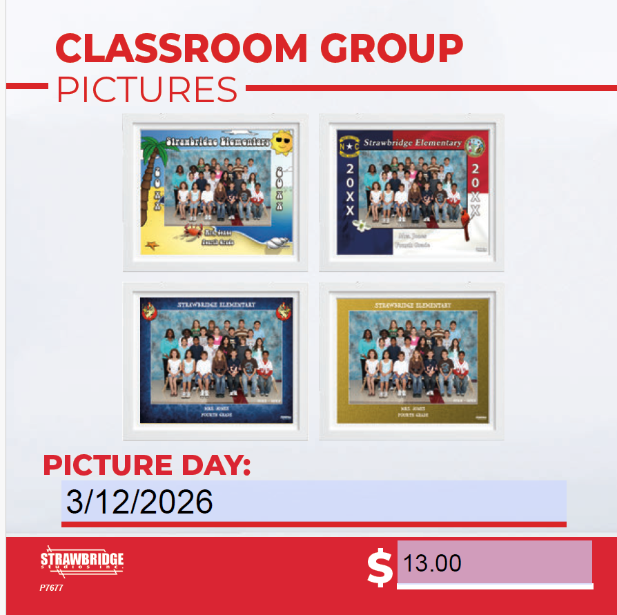 Image is information about class picture day on March 12, 2026.