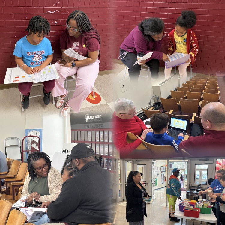 multiple images of students conferencing with their parents. Bottom right image is students serving coffee to the parents