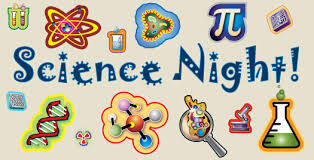 Science Night banner with beakers, DNA, and other science symbols.