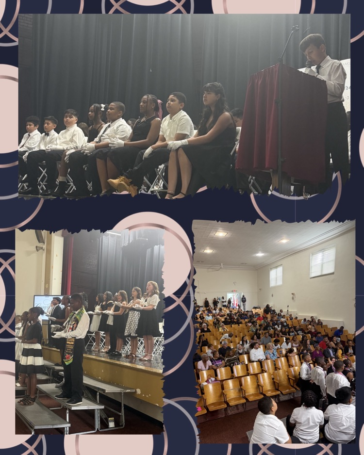 Photo collage of PreK students promotion ceremony. Sitting in a classroom, and a balloon photo backdrop 