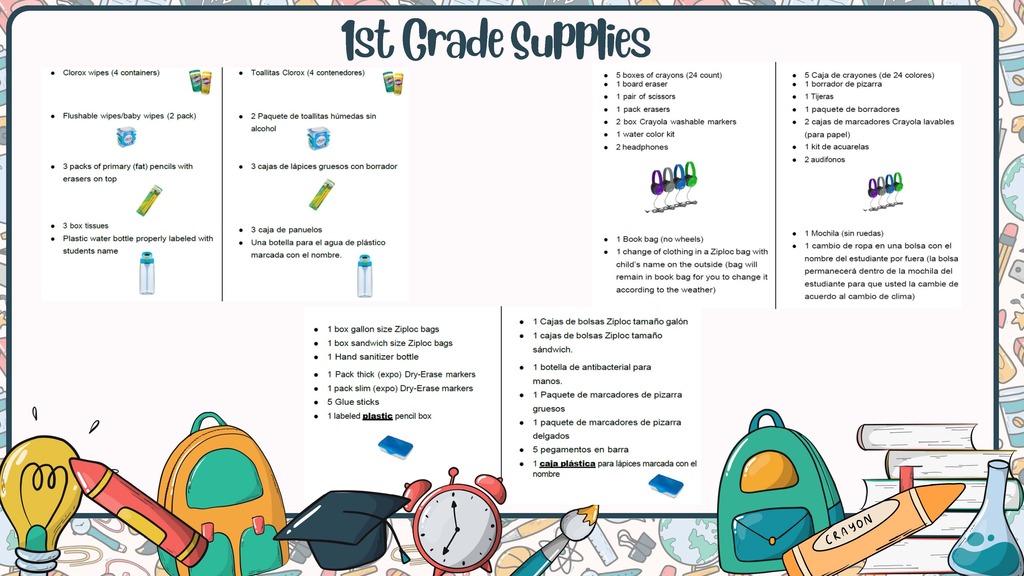 1st Grade Supply List