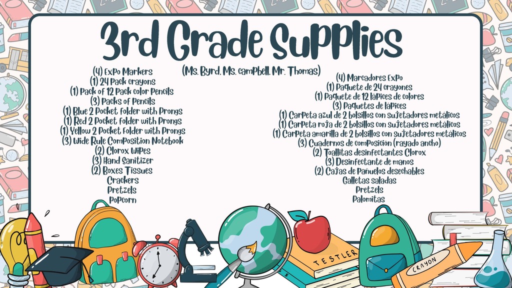 3rd Grade Supply List