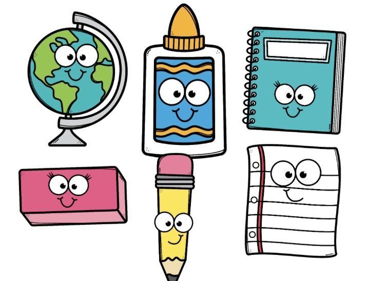 school supplies smiling faces