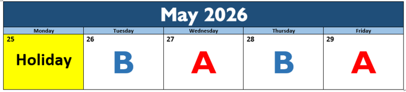 May 25-29 A-B Calendar