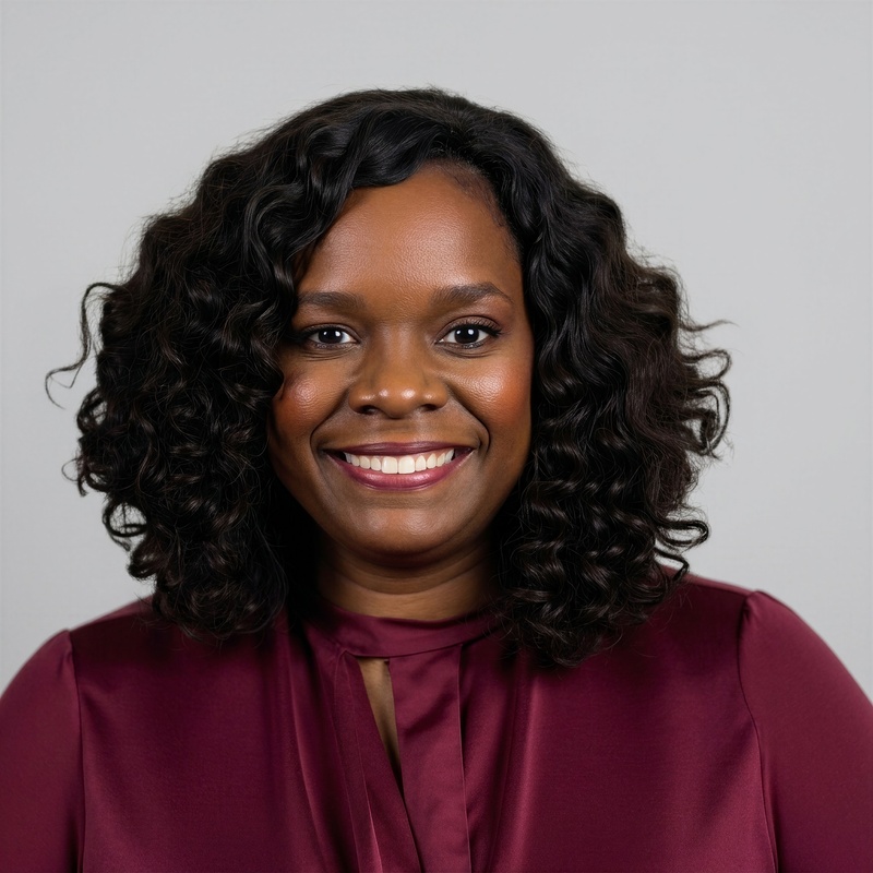 Dr. Isom-Adu in red blouse smiling