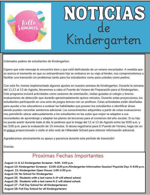 Kindergarten Newsletter in Spanish