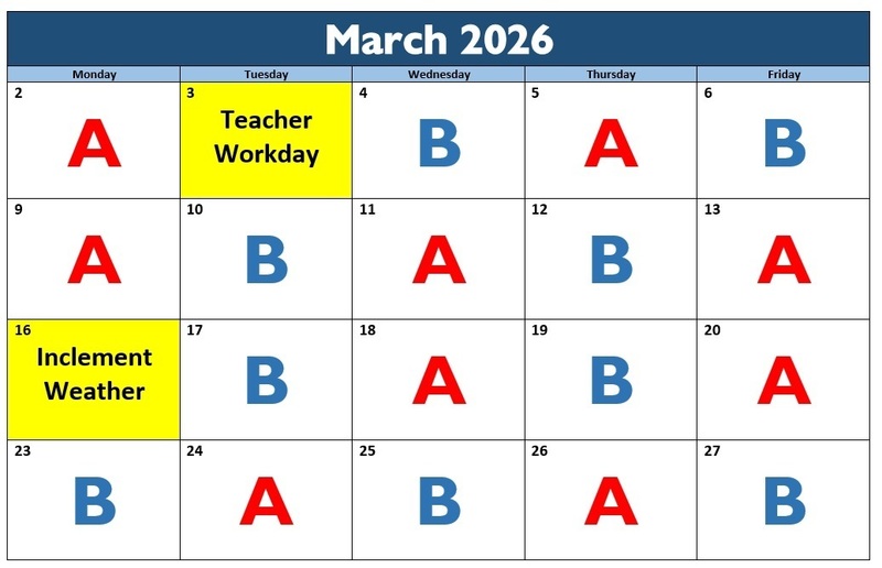 A-B Calendar for March 2026