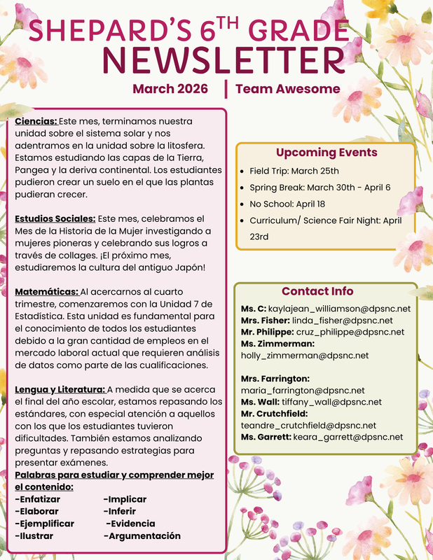 Boletín de 6.º grado