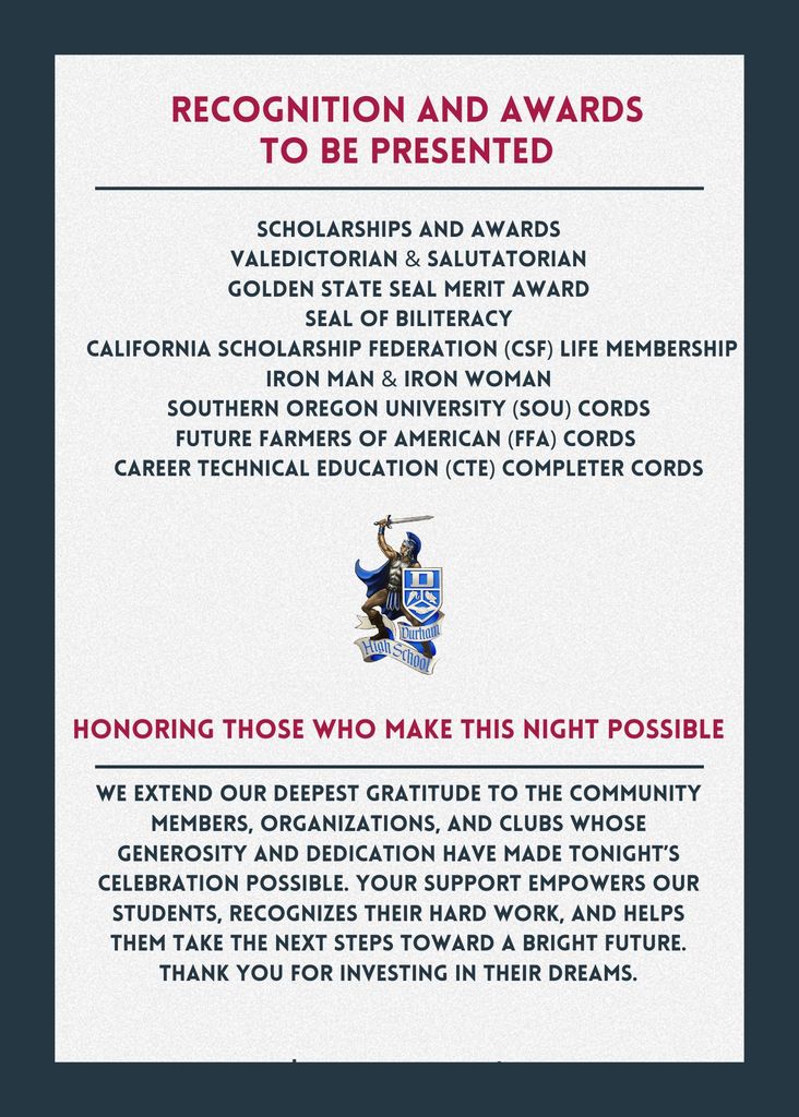 Back  of Senior Awards Night Flyer