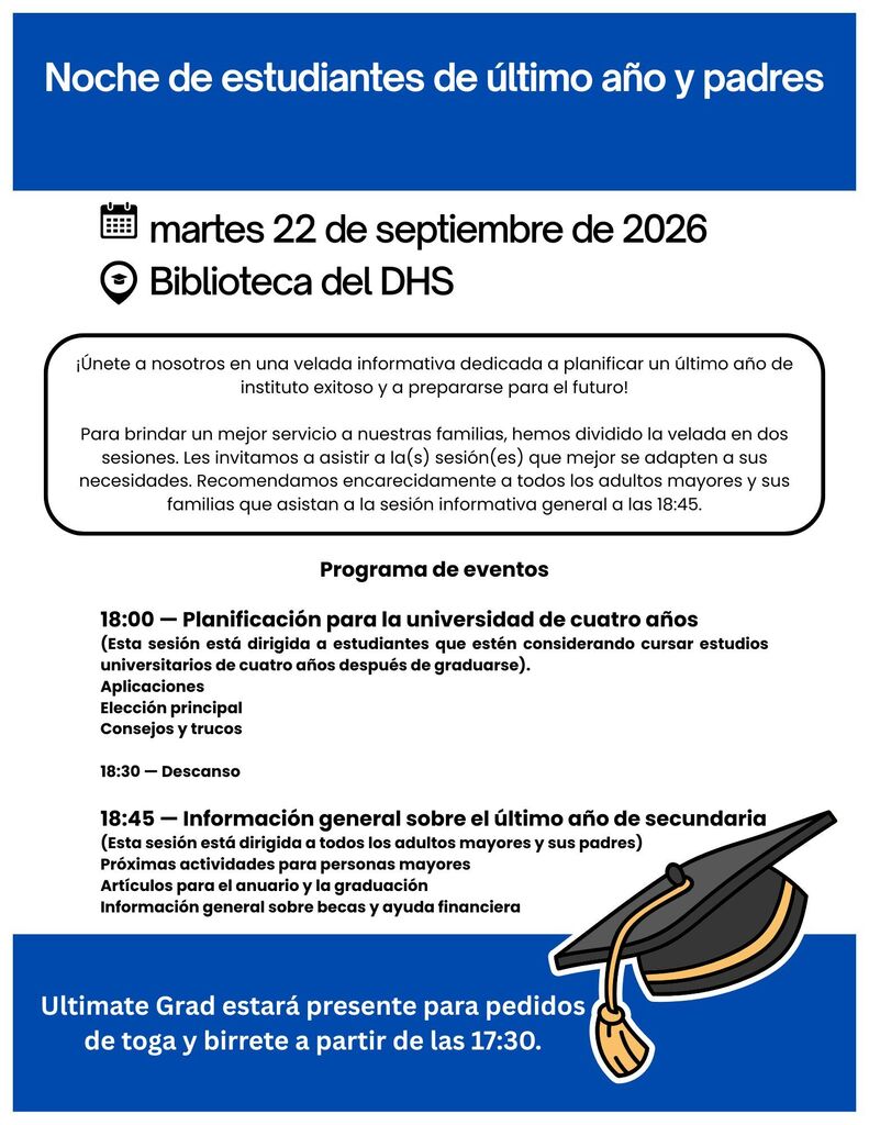 Senior Parent Night Flyer Spanish