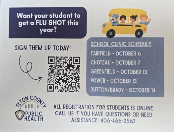 Teton County Health will be at Dutton-Brady School October 14th.