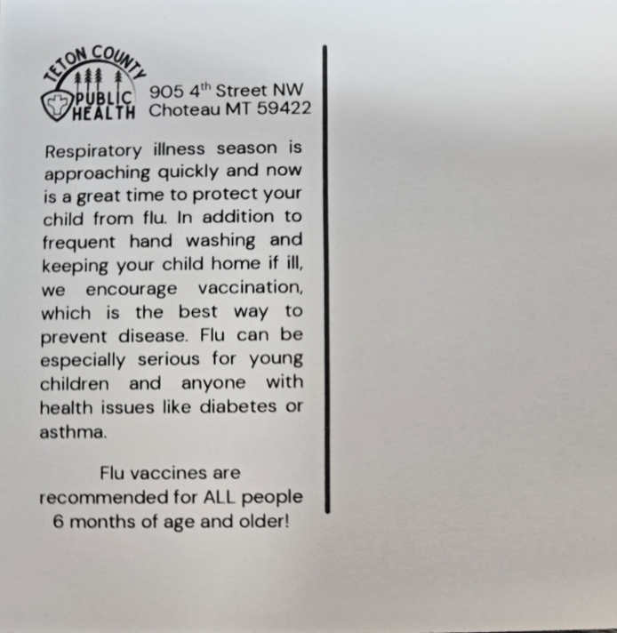 Teton County Health will be at Dutton-Brady School October 14th.