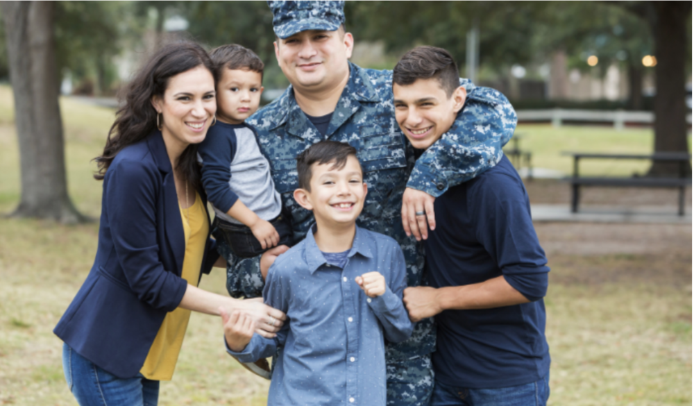 Image of a military family together outside