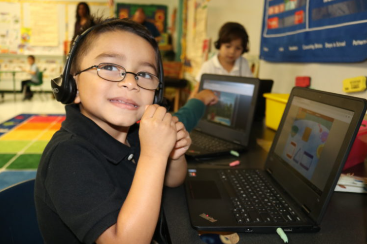 Image of a student for playing a learning game on the computer