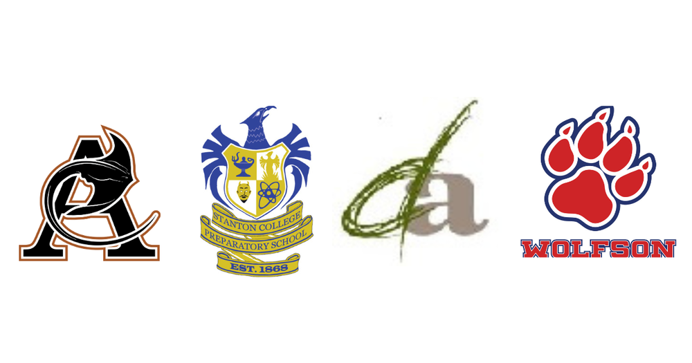 A Canva graphic showing four school logos: Atlantic Coast, Coast, Douglas Anderson, Wolfson, and Stanton high schools  