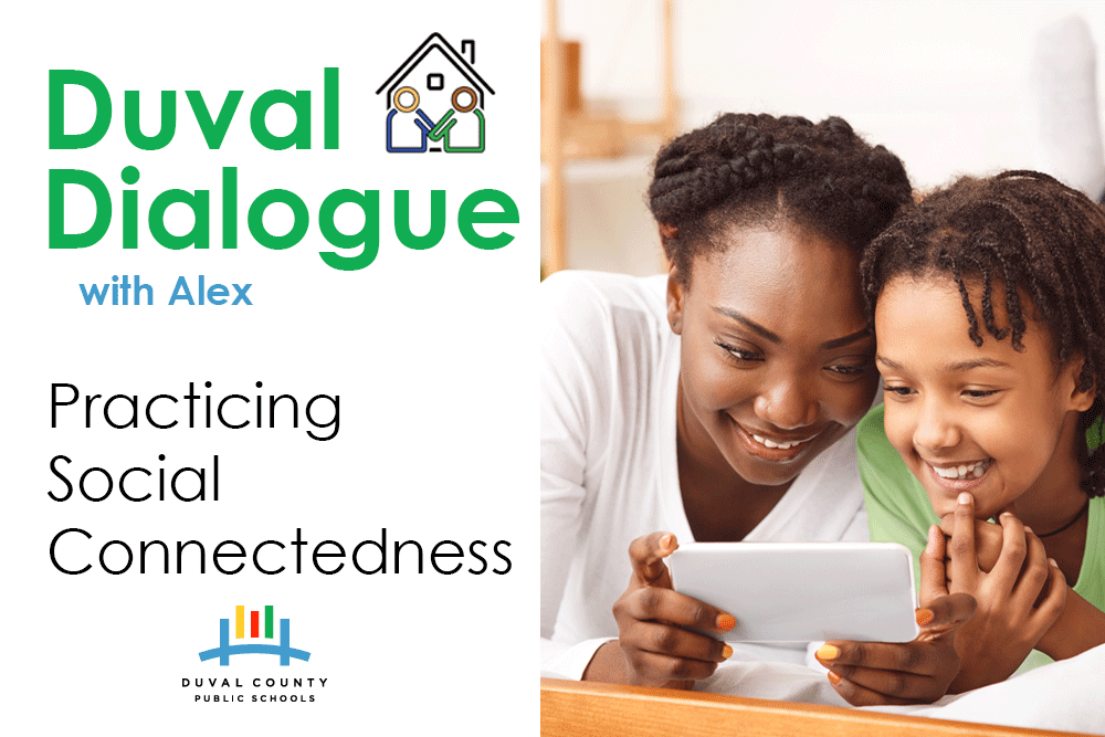 Mother looking at phone with daughter.