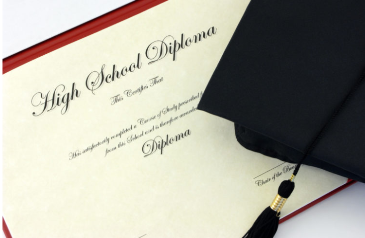 Image of a graduation cap and high school diploma