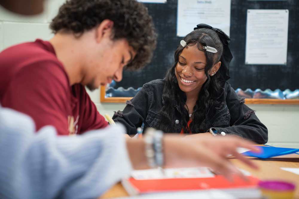 Students working at their desks at First Coast High School