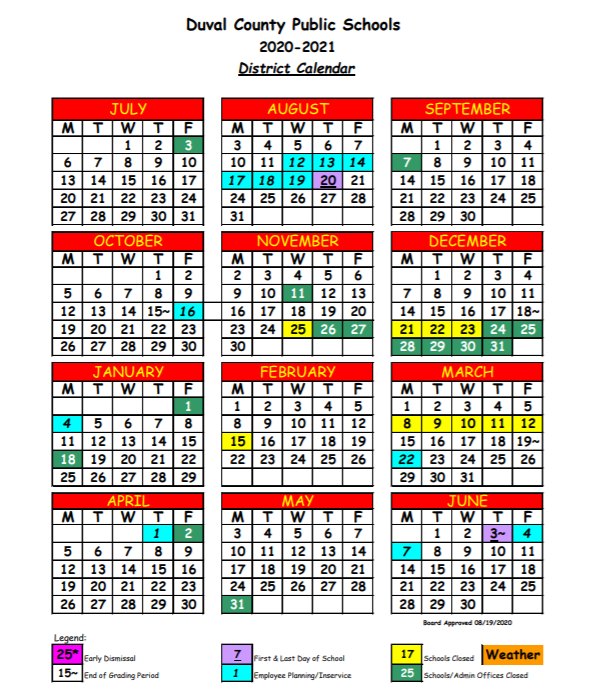Image of 2020-2021 Duval County District Calendar 
