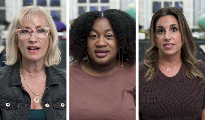 Canva  graphic image that shows head shots of three teachers in three separate panels.