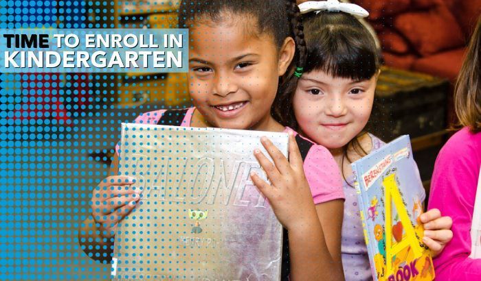 Time to enroll in kindergarten, 2 students with books