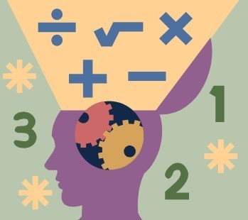 Silhouette of head with math symbols floating above
