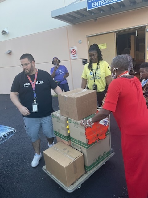Moving boxes of food