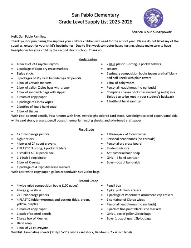 Supply List