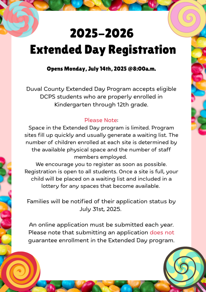 Extended day registration opens July 14th at 8am
