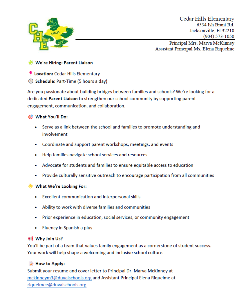 Parent Liaison Vacancy