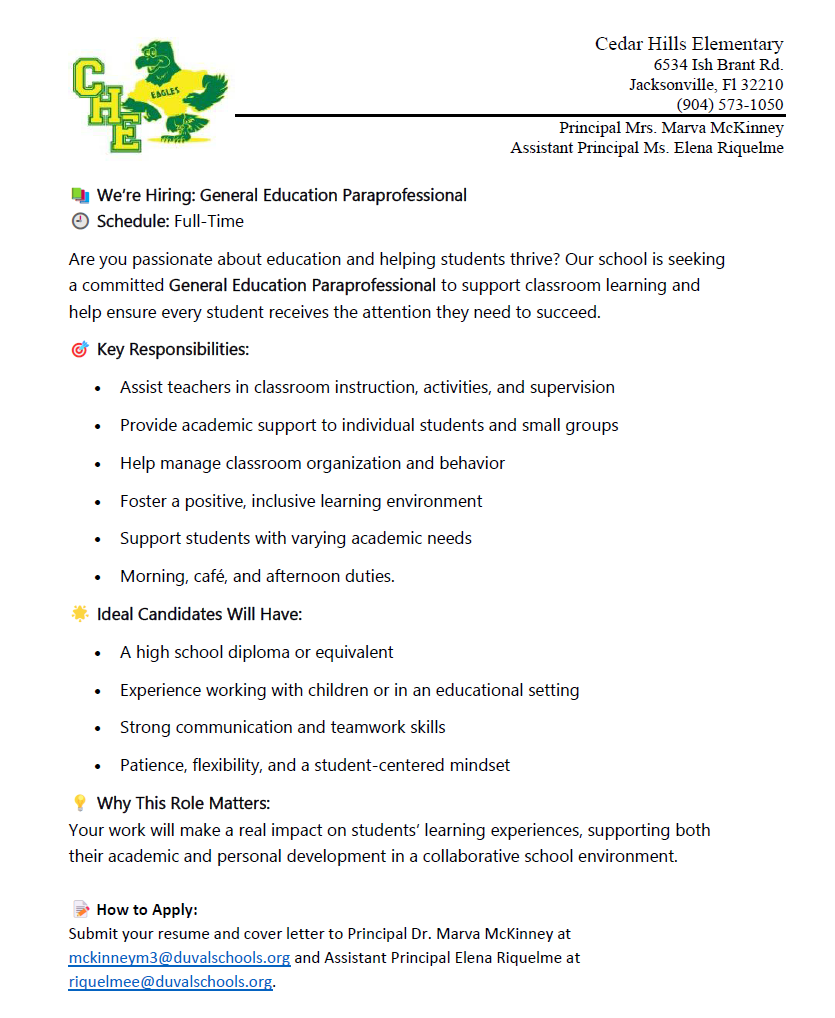 General Paraprofessional Vacancy